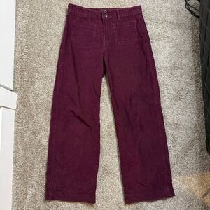 Gap High Rise Wide Leg Corduroy Pants Burgundy Maroon Patch Pocket Womens Size 4